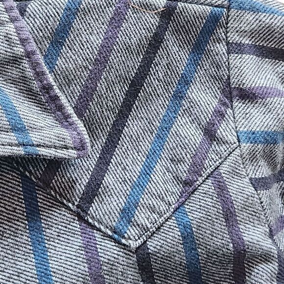 Vtg Saddle King Western Shirt Mens 2X: 18.5 Long Sleeve Blue Stripe Pearl Snap - Picture 4 of 9